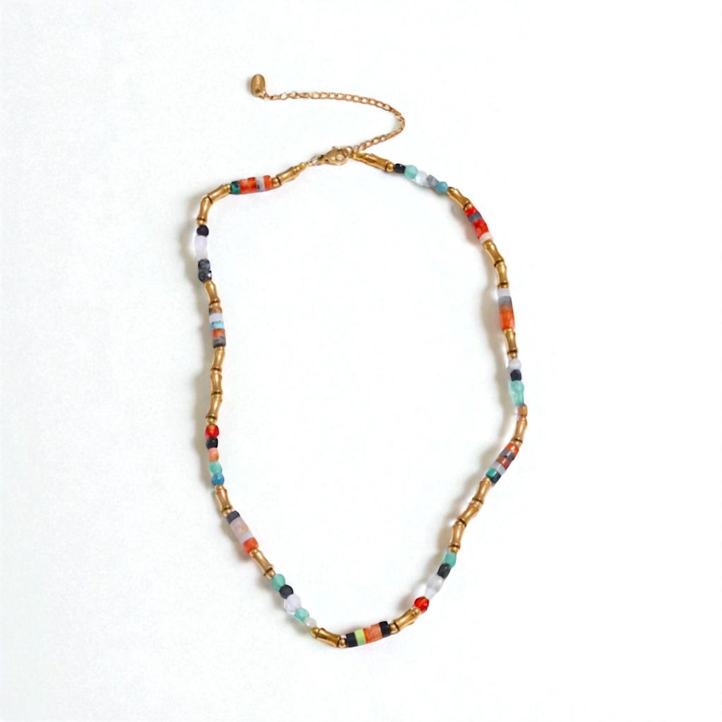 Natural Colorful Stone and Bamboo Necklace