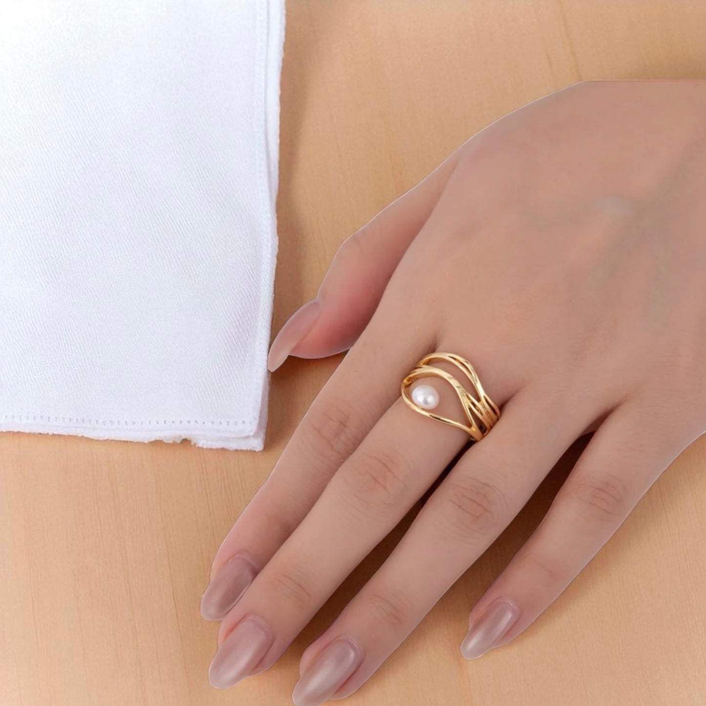 Crossed Shell Pearl Ring