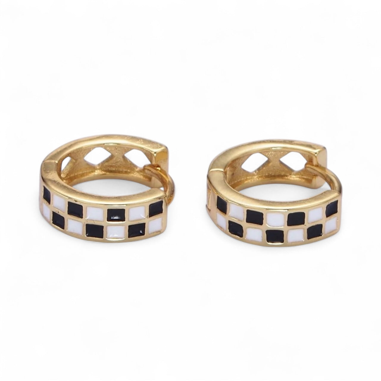 Checkered Enamel Huggie Earrings