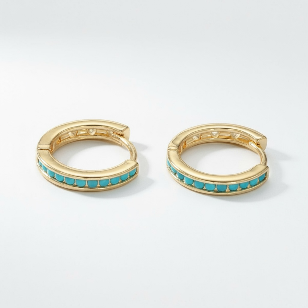 Turquoise Micro Paved Huggie Earrings