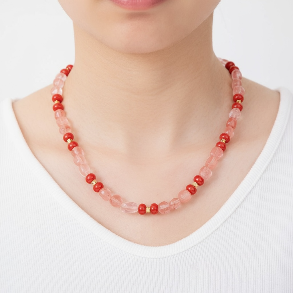 Red Quartz Carnelian Gemstone Beaded Necklace