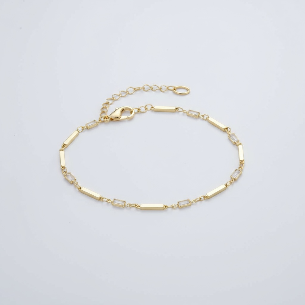 Clear Baguette CZ Gold Bar Bracelet