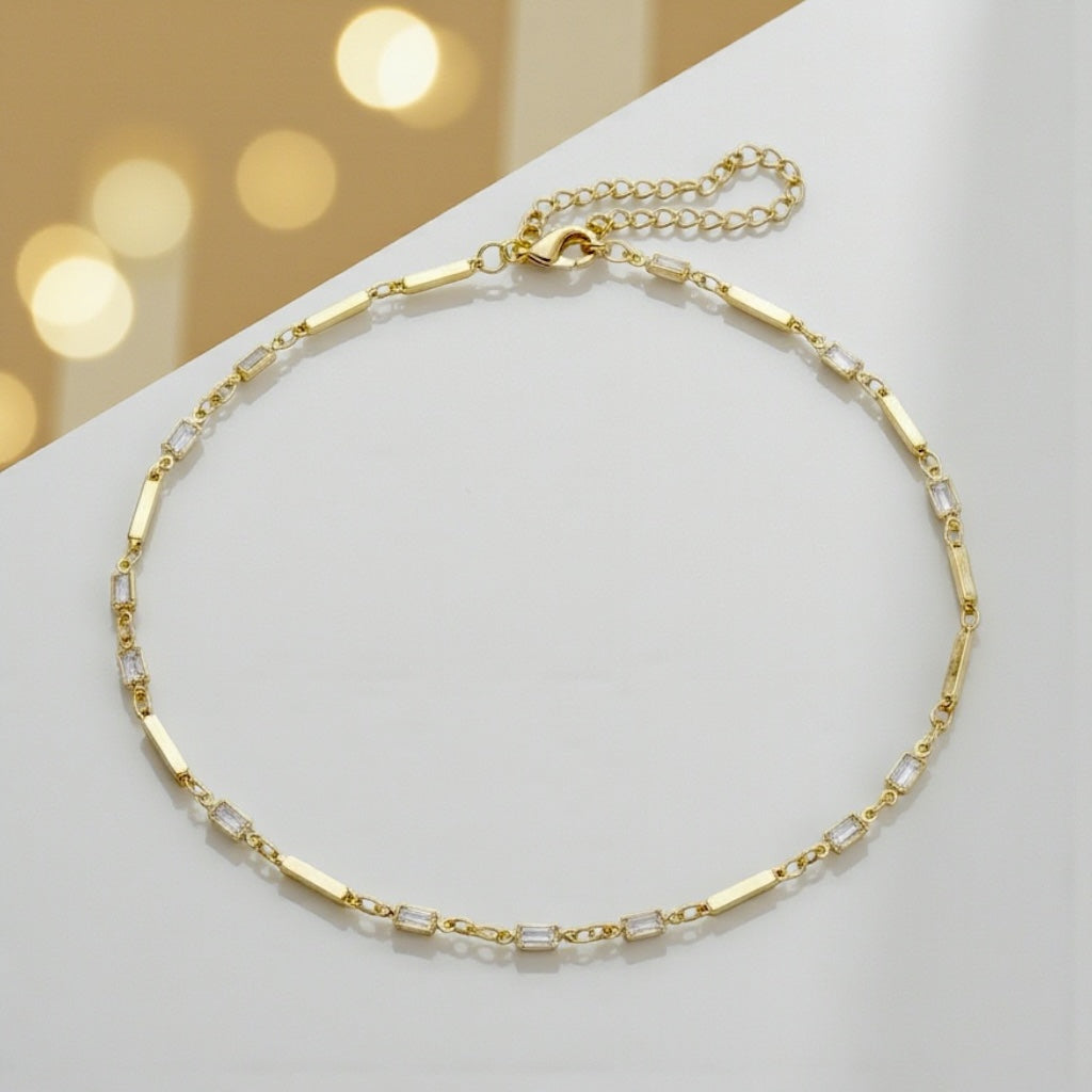Clear Baguette CZ Gold Bar Necklace