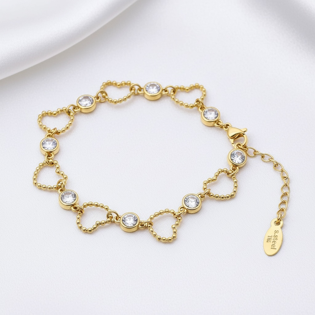 CZ Round Open Bubble Heart Bracelet