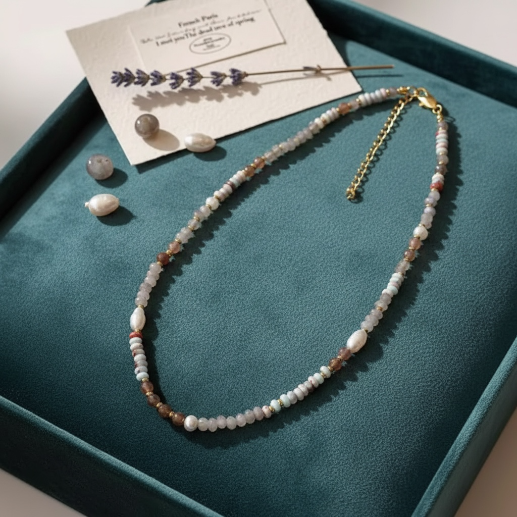 Crystal Stone Pearl Handmade Beaded Necklace
