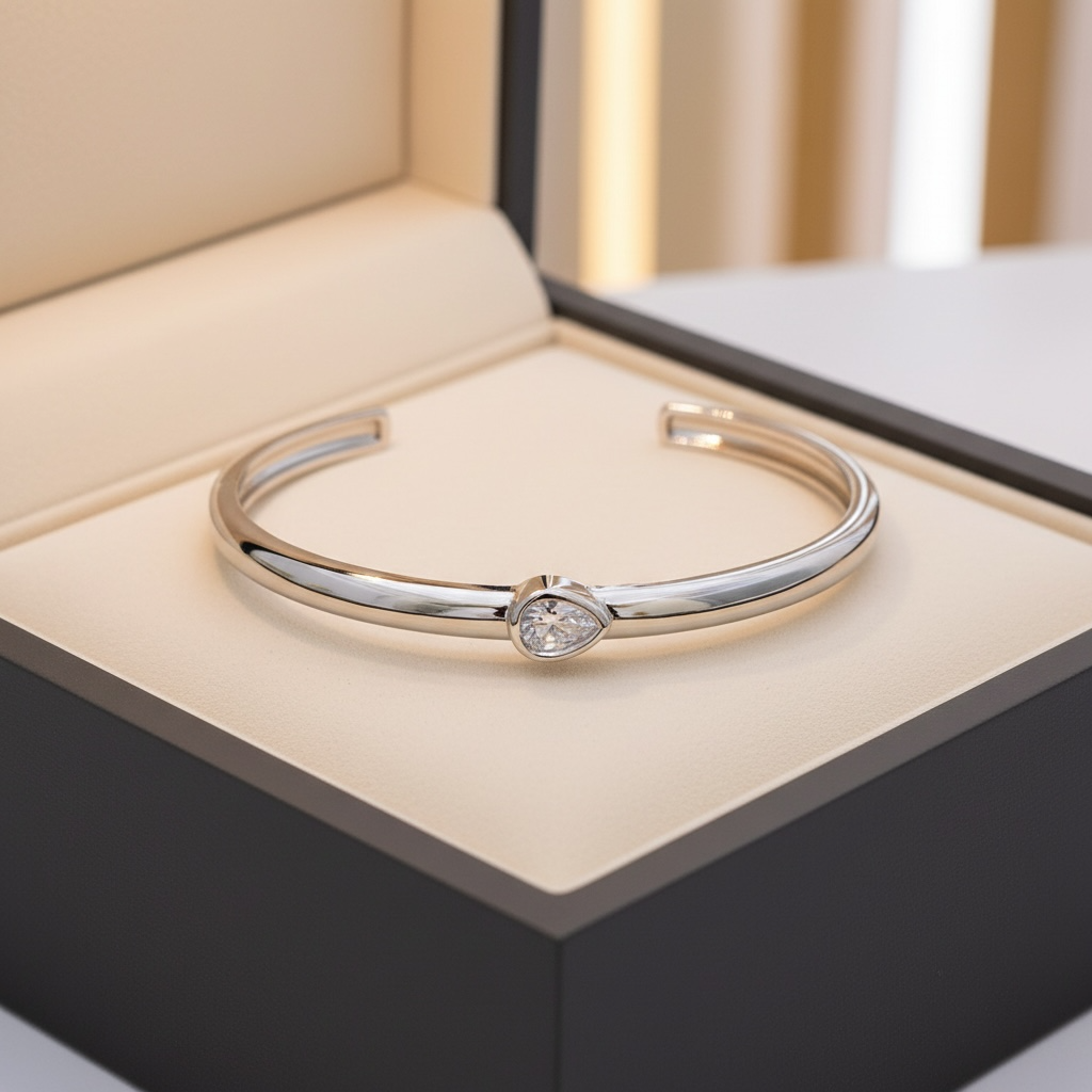 Teardrop CZ Silver Cuff Bracelet
