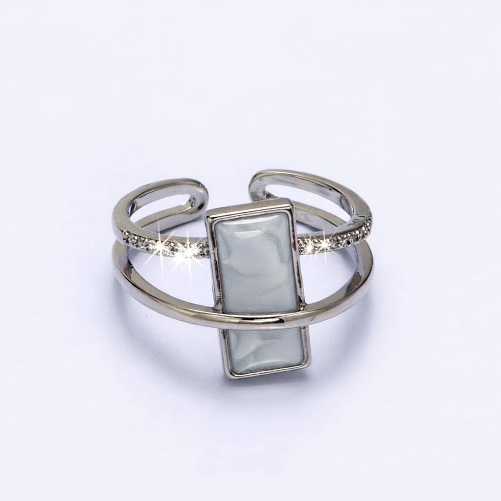 Sparkly Enamel Bar CZ Double Band