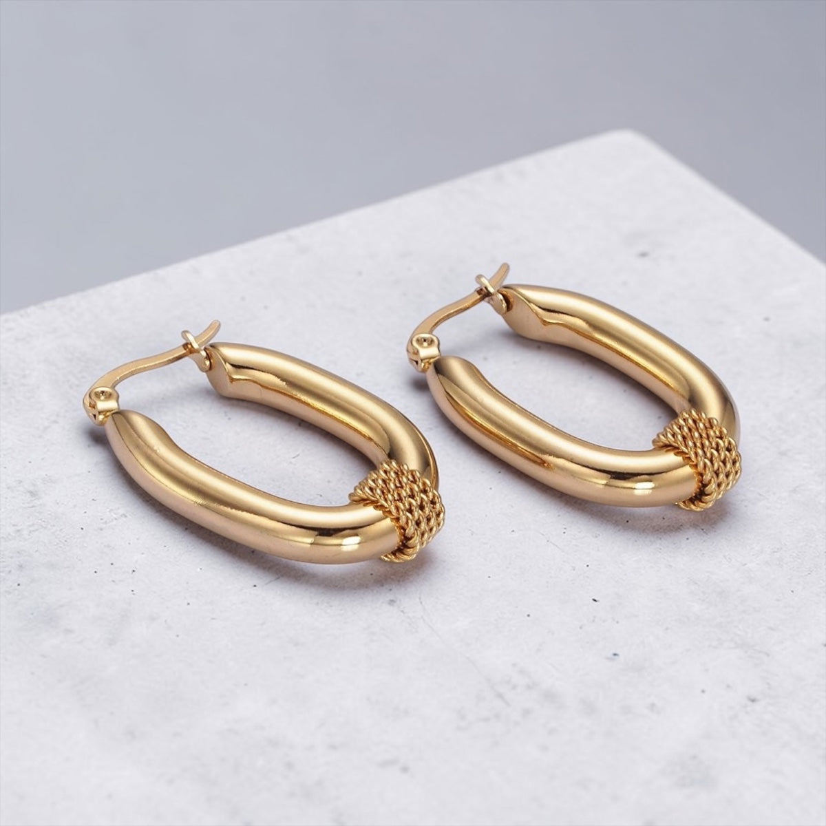 Multiple Twist Croissant Oblong Latch Earrings