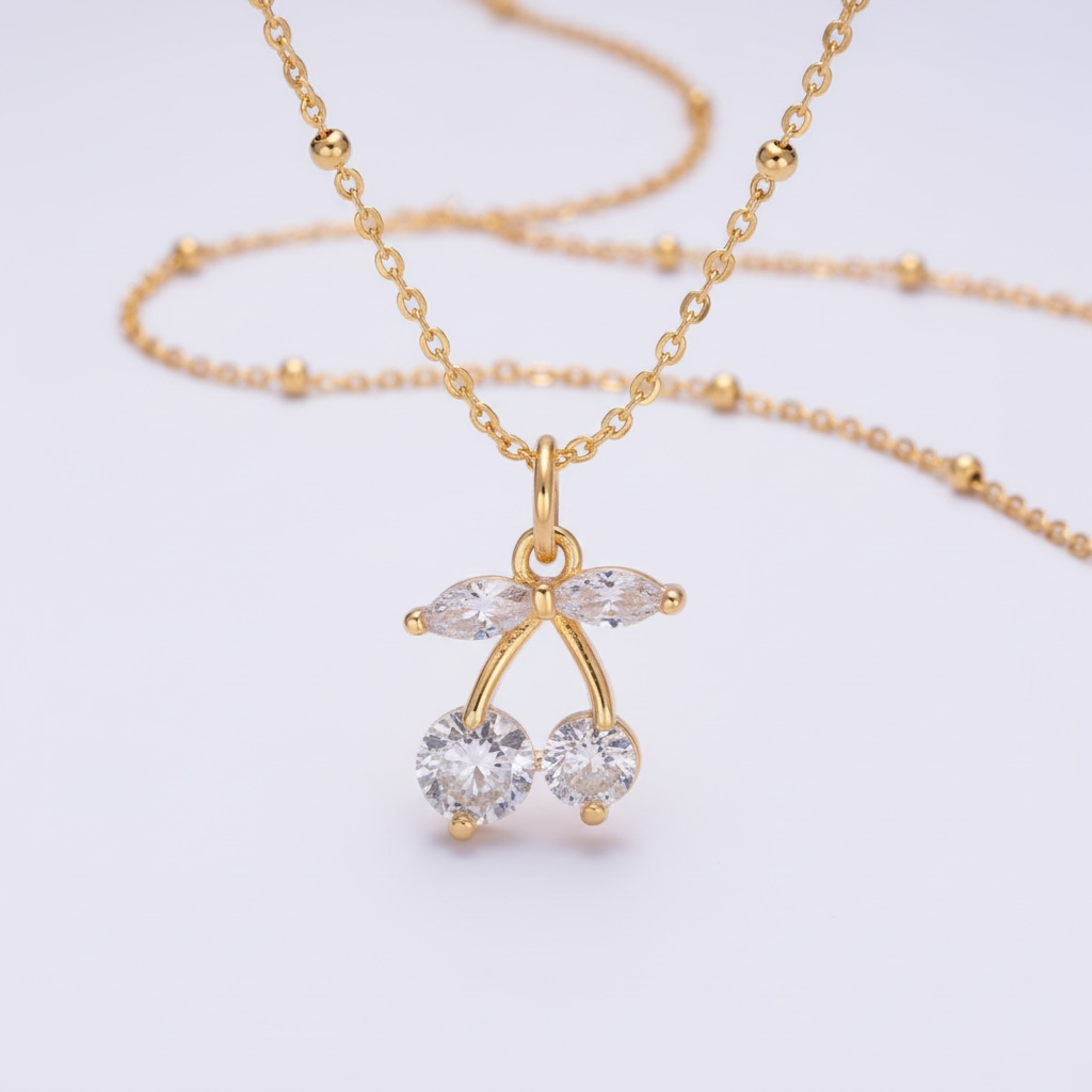 Clear CZ Satellite Cherry Necklace
