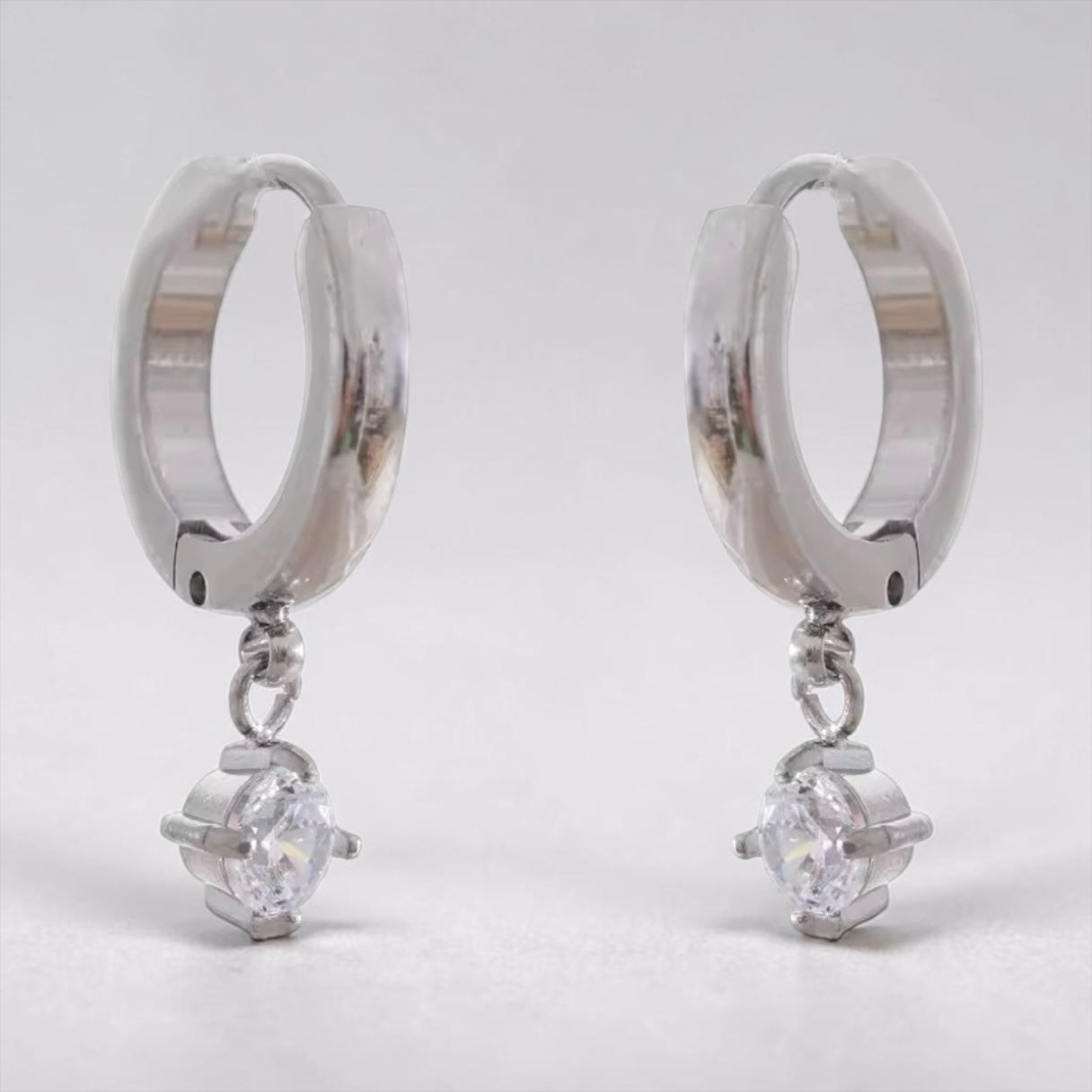 Silver Crystal Drop Huggie Earrings