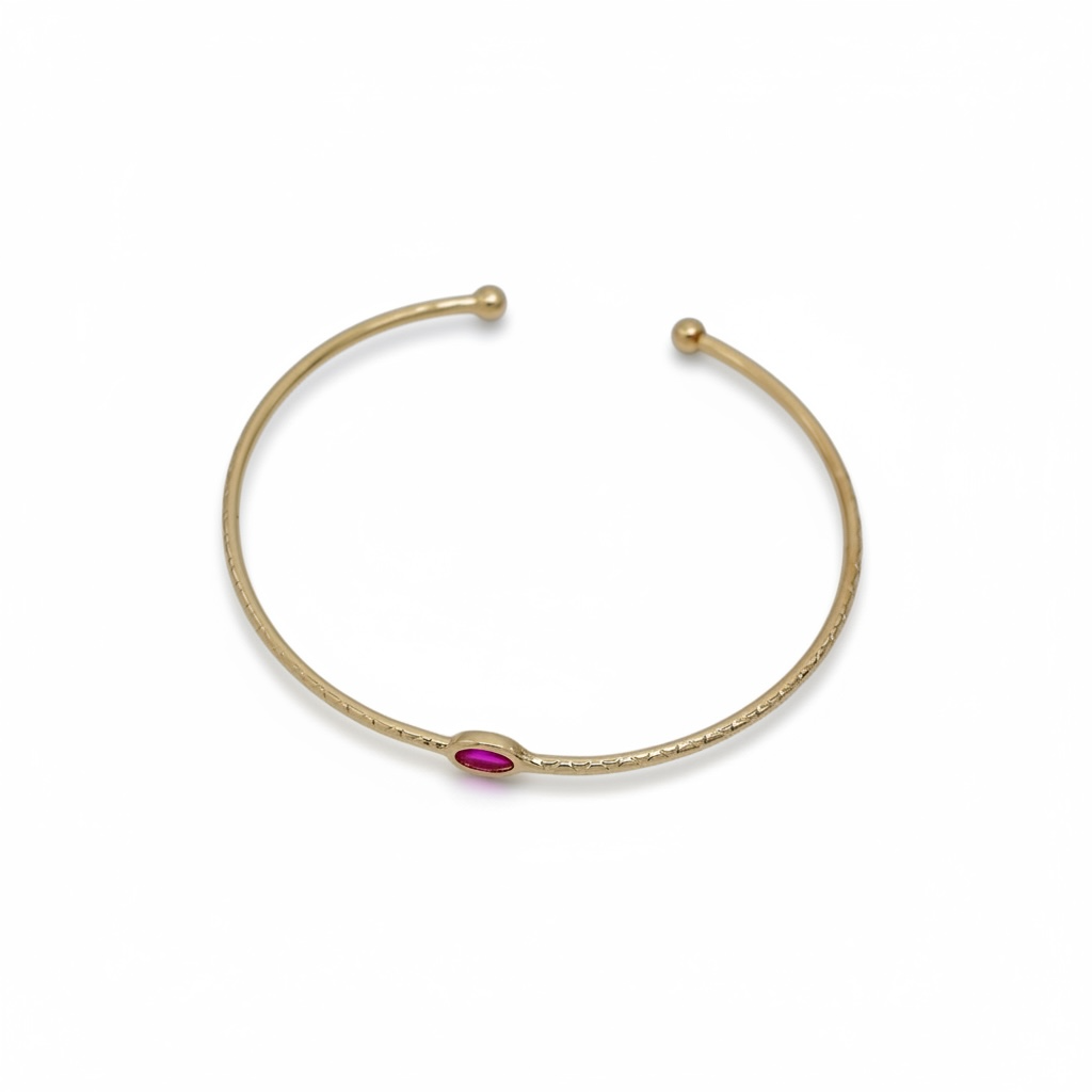 Fuchsia Oval CZ Solitaire Cuff Bracelet