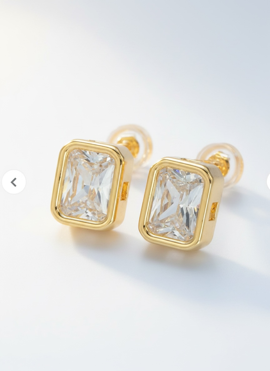 Clear CZ Bezel Stud Earrings