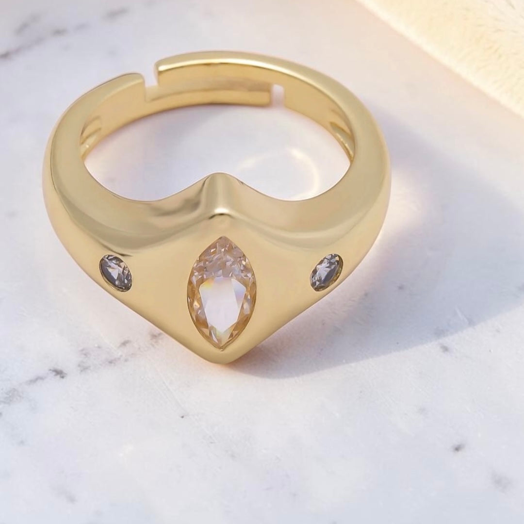 Marquise CZ Dotted Chevron Ring