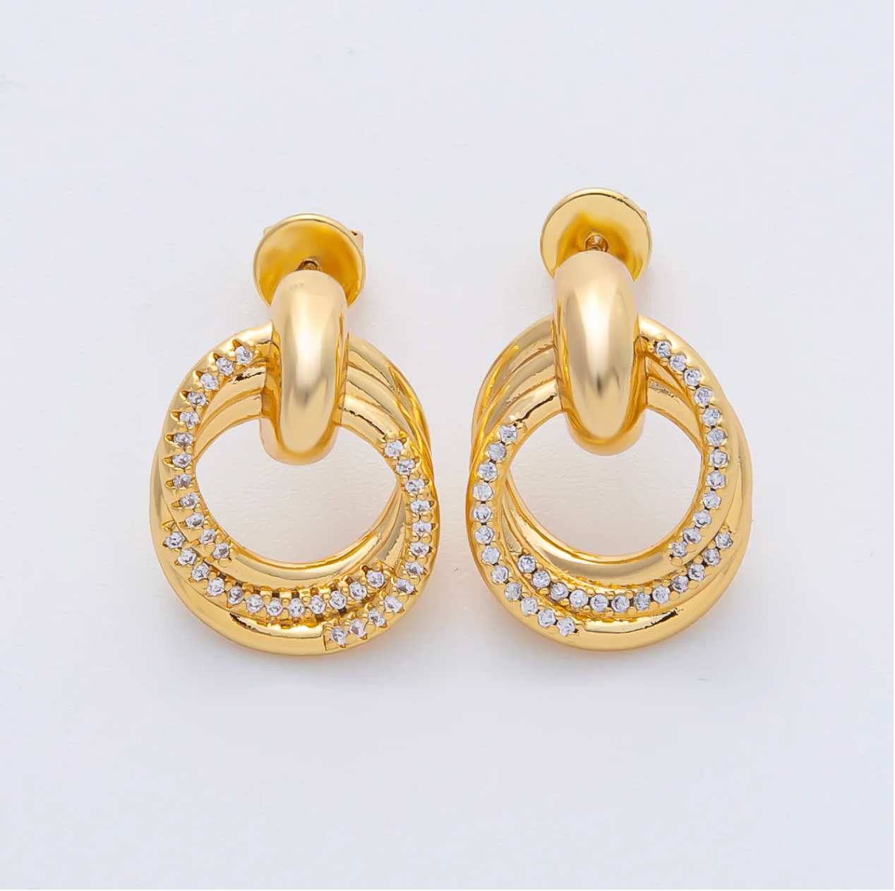 Paved CZ Doorknocker Stud Earrings