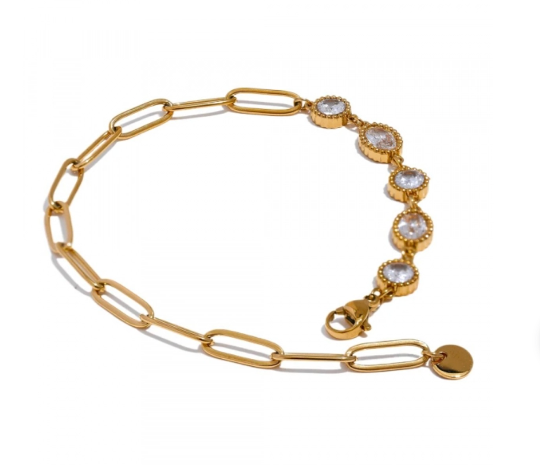 Round CZ Paper Clip Bracelet