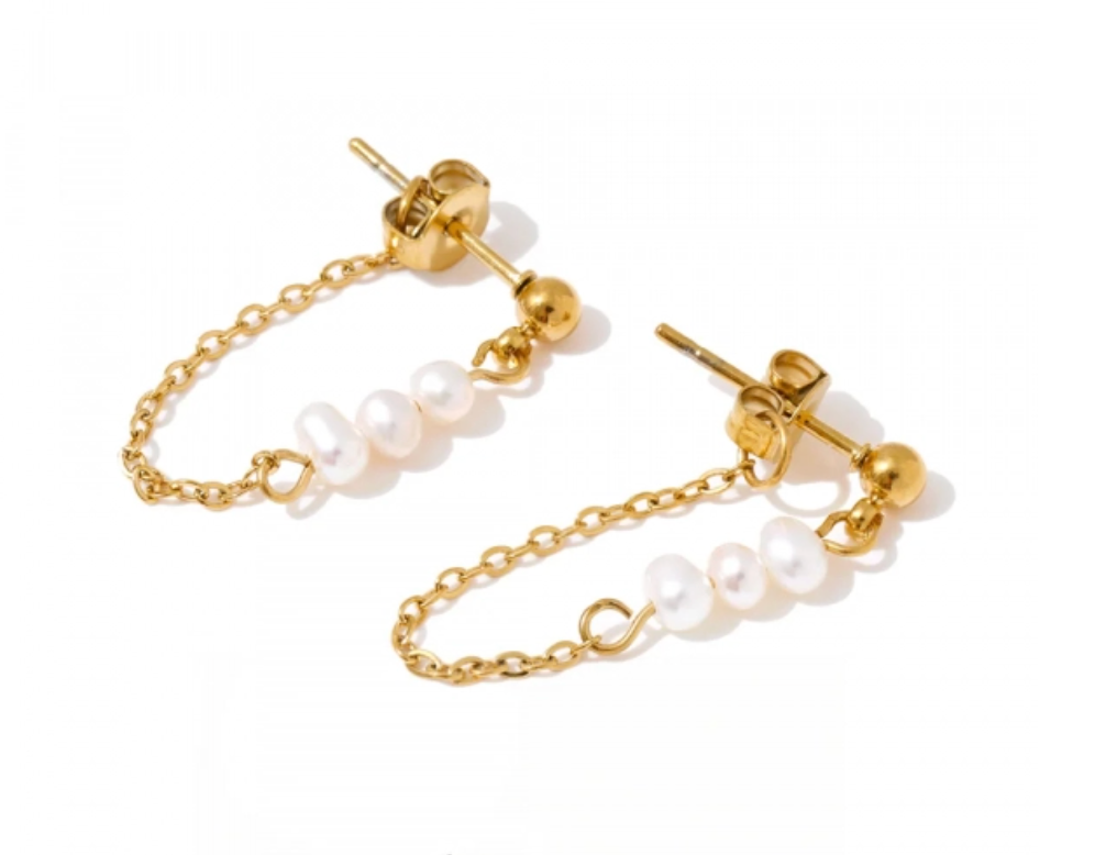 Natural Pearls Chain Tassel Earrings