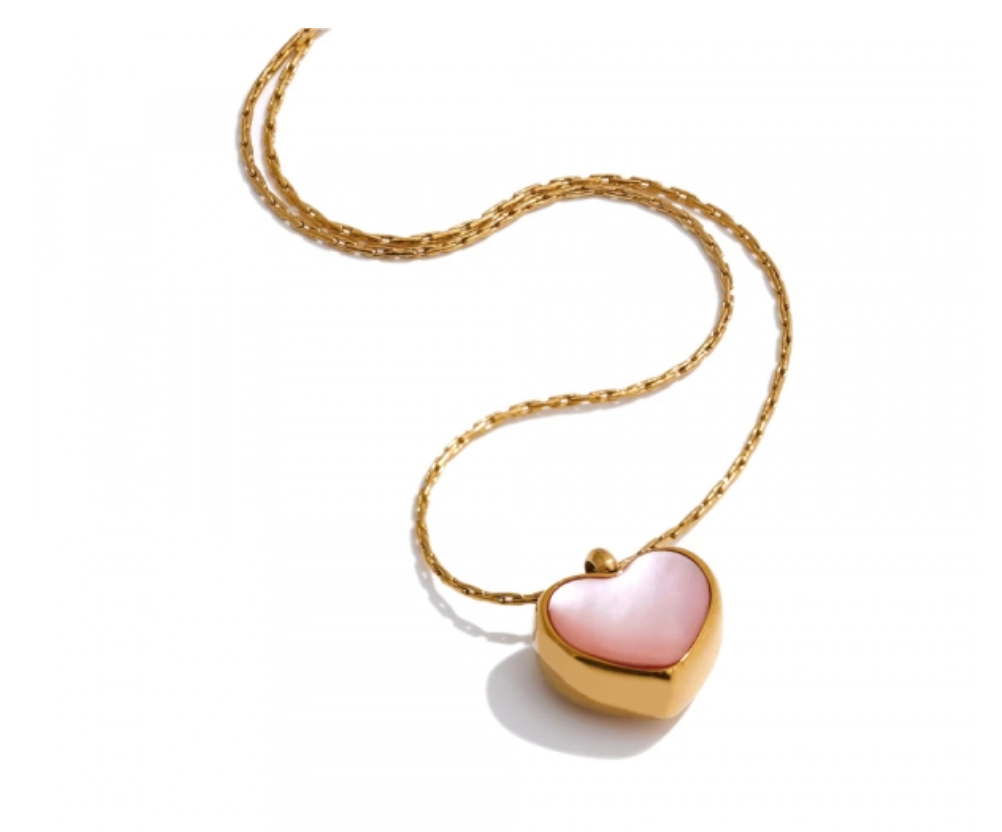 Pink Heart Natural Shell Pendant Necklace