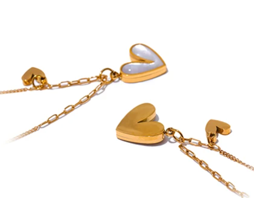 Double Love Natural Shell Heart Necklace