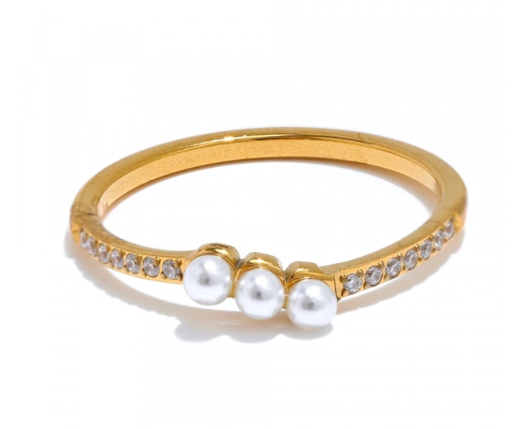Delicate CZ & Pearls Thin Fairy Ring