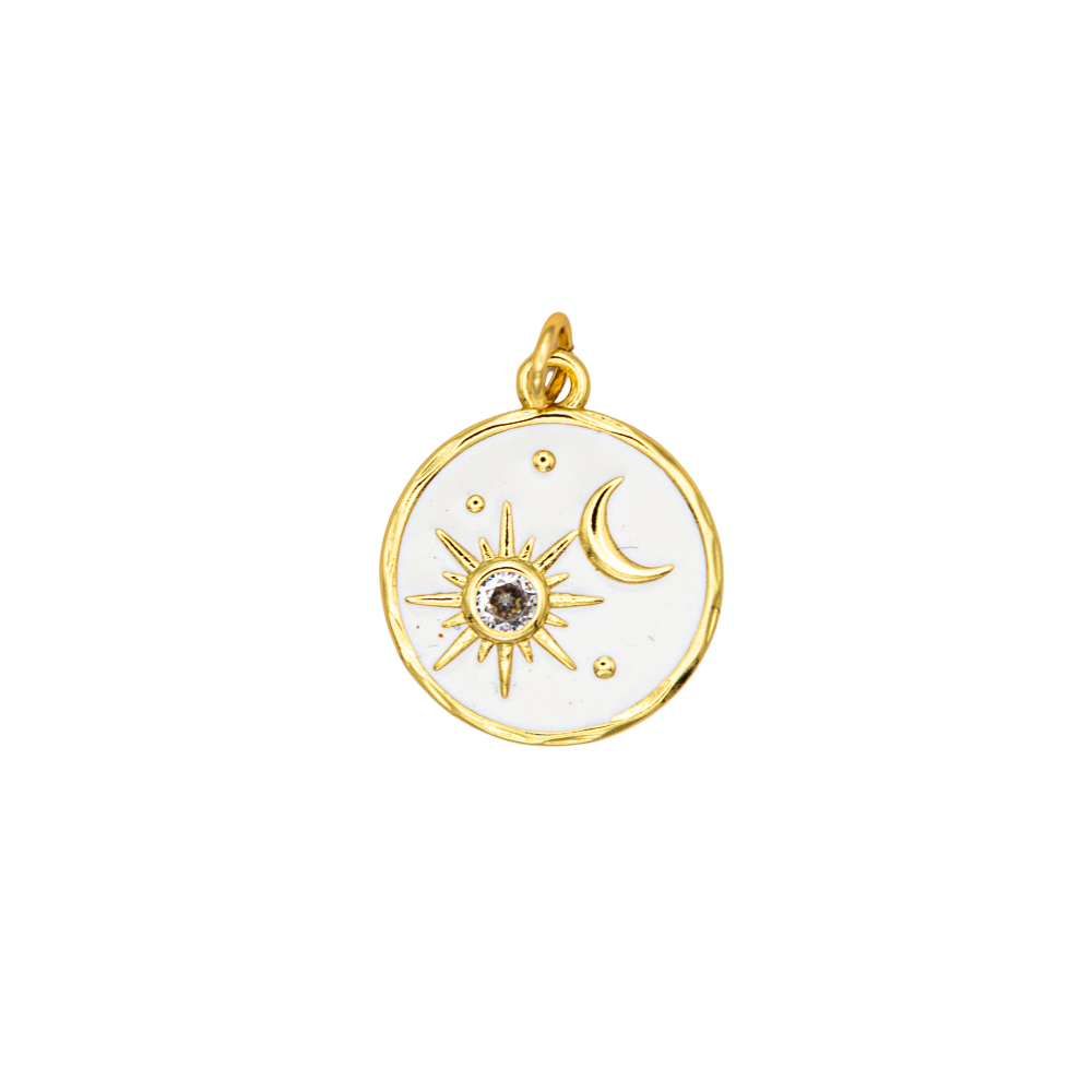 White Enamel Sun and Moon Charm