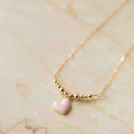 Pink Enamel Beaded Heart Necklace