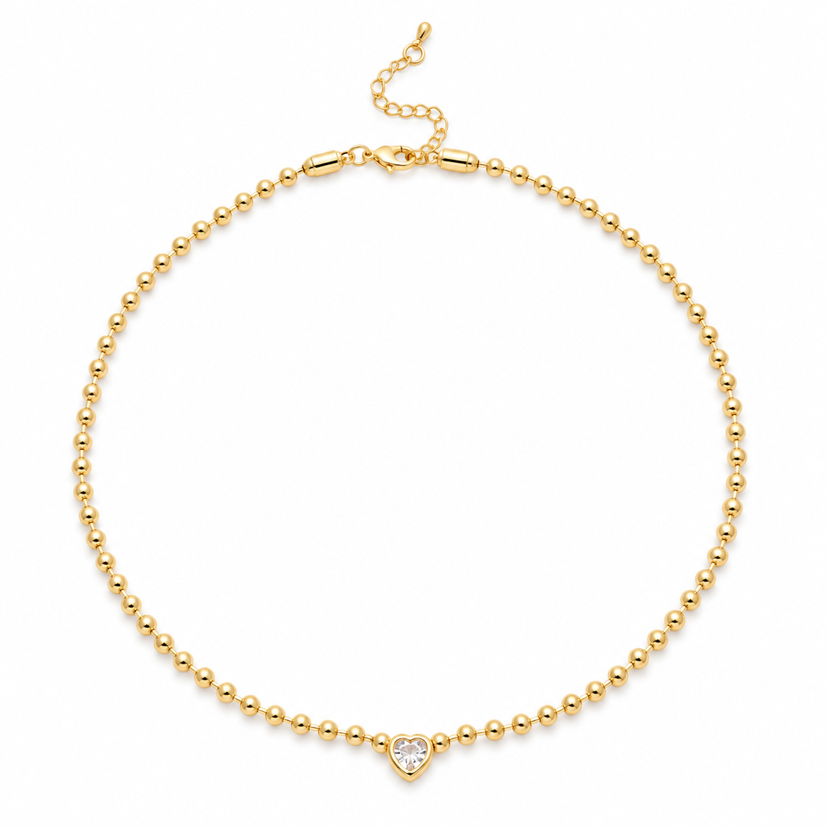 Golden Teardrop and Heart Beaded Necklace