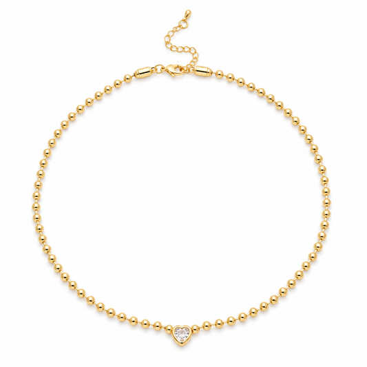 Golden Teardrop and Heart Beaded Necklace