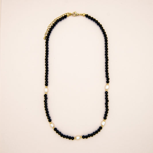 Black Glass and Pearl Beaded Necklace