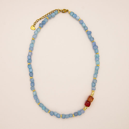 Carnelian Aquamarine Beaded Necklace