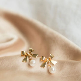 Bow and Pearl Post Earrings