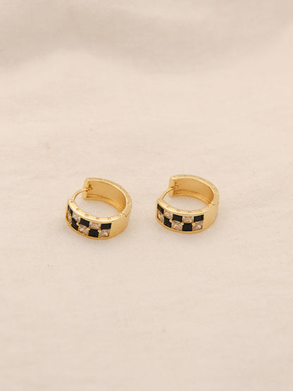 Checkered CZ Huggie Earrings