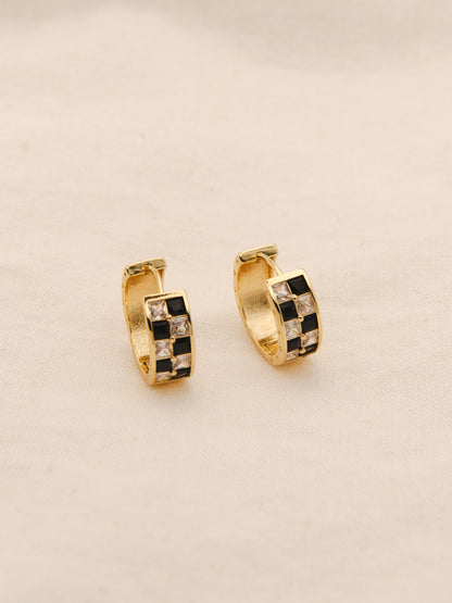 Checkered CZ Huggie Earrings