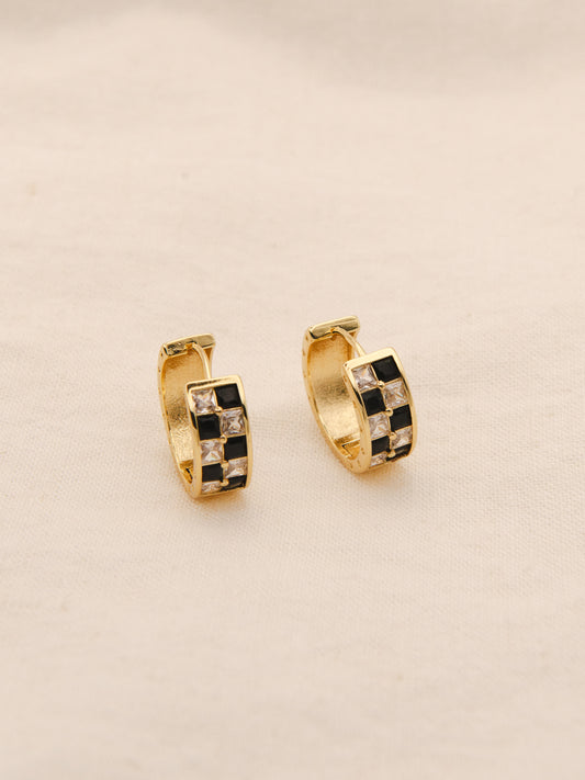 Checkered CZ Huggie Earrings