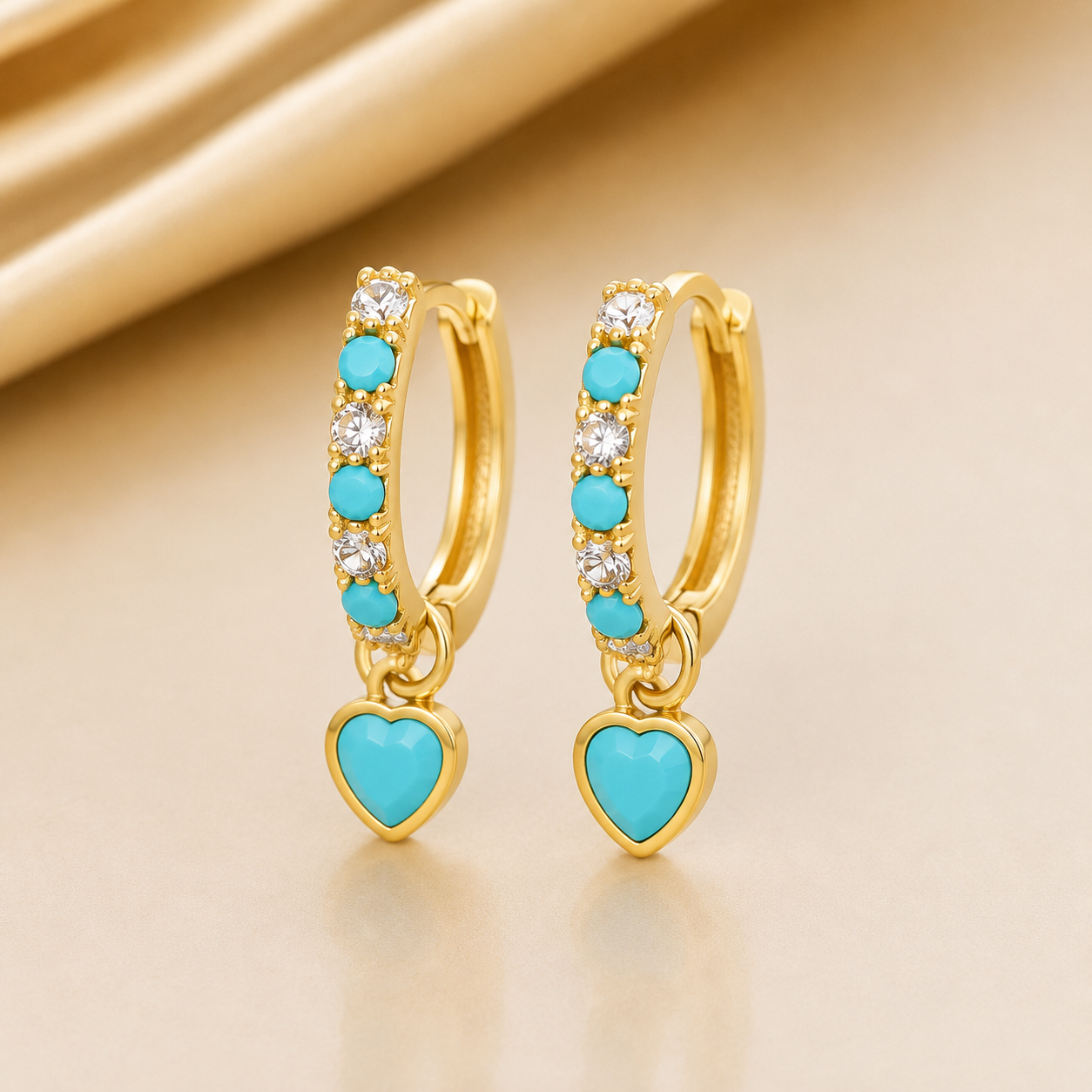 Turquoise Heart Huggies