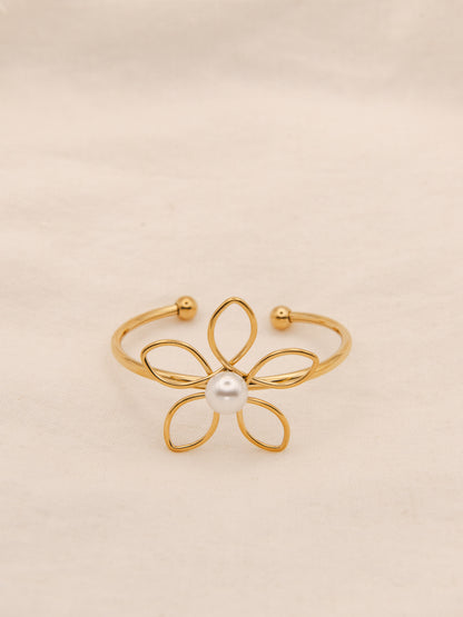 Hollow Pearl Flower Bangle Bracelet