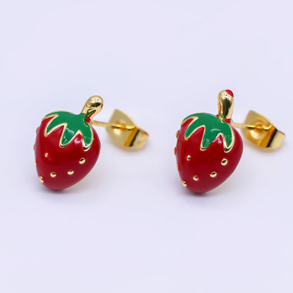 Red Enamel Strawberry Stud Earrings