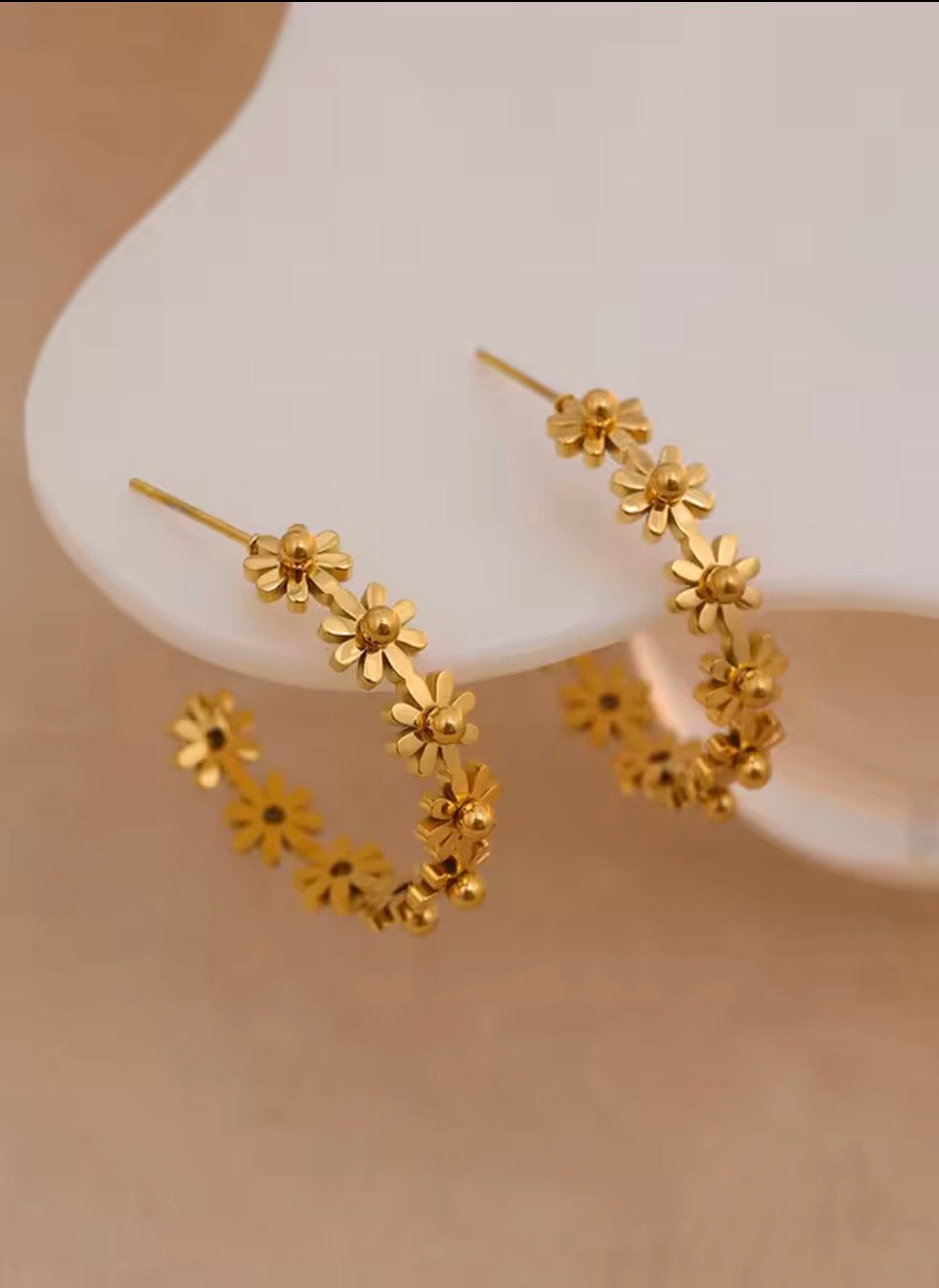 Round Flower Hoop Earrings