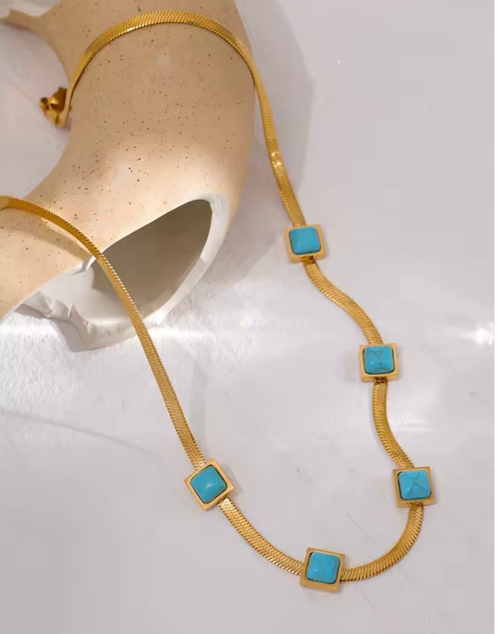 Turquoise Square Snake Chain Necklace