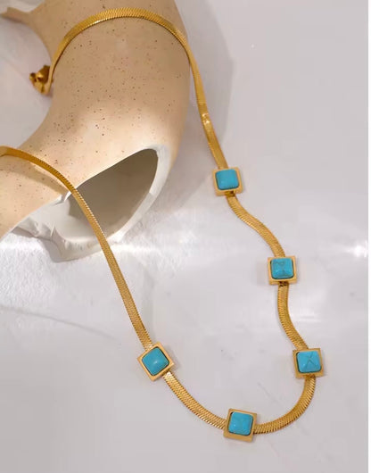Turquoise Square Snake Chain Necklace