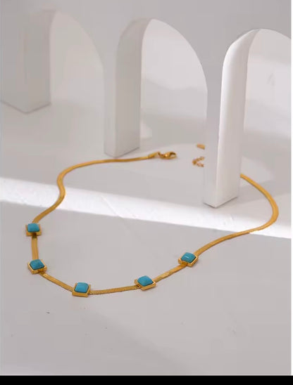 Turquoise Square Snake Chain Necklace