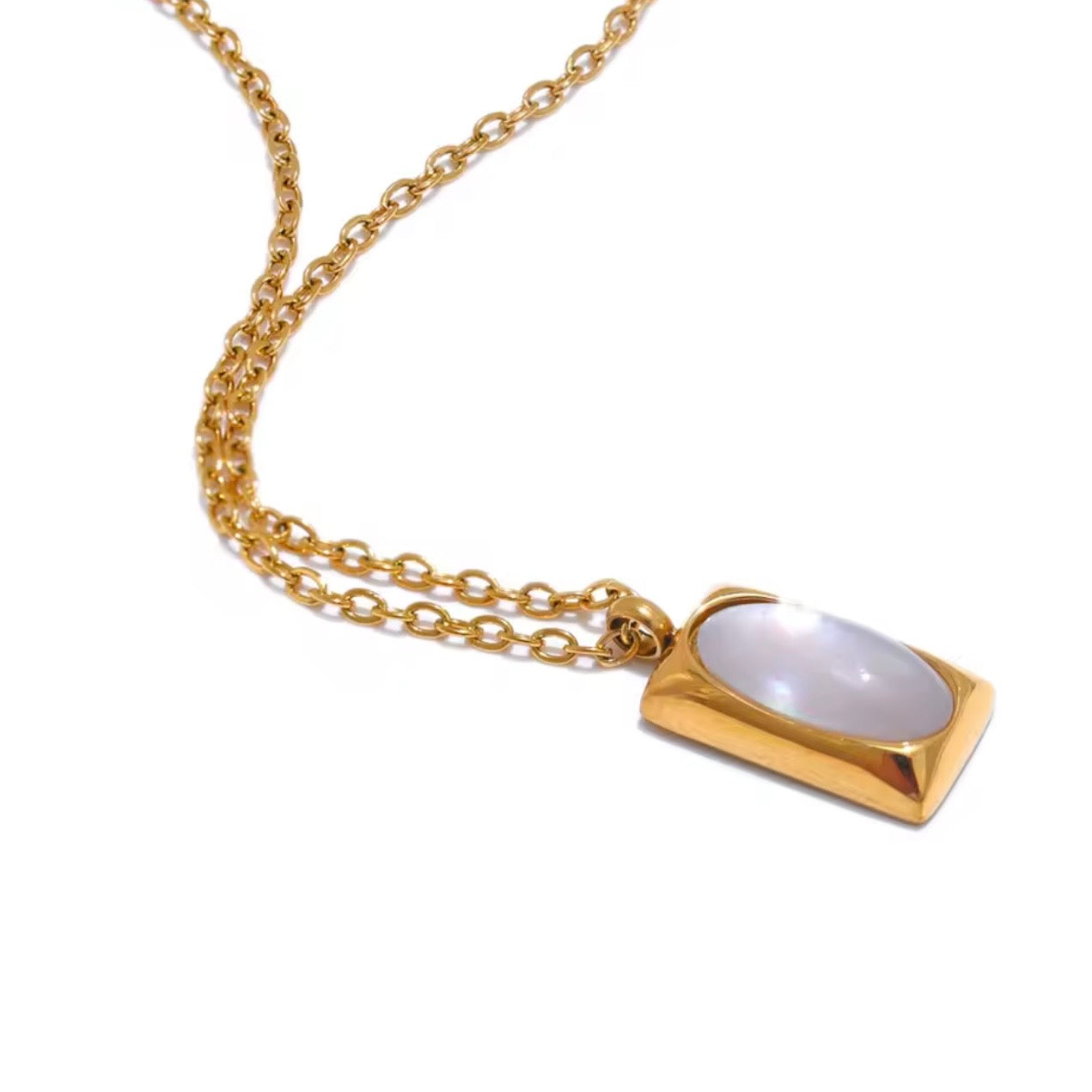Natural Stone Shell Rectangle Necklace