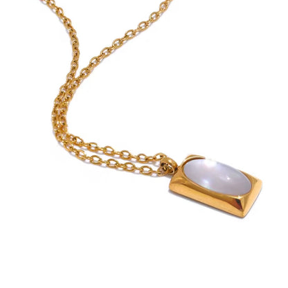 Natural Stone Shell Rectangle Necklace