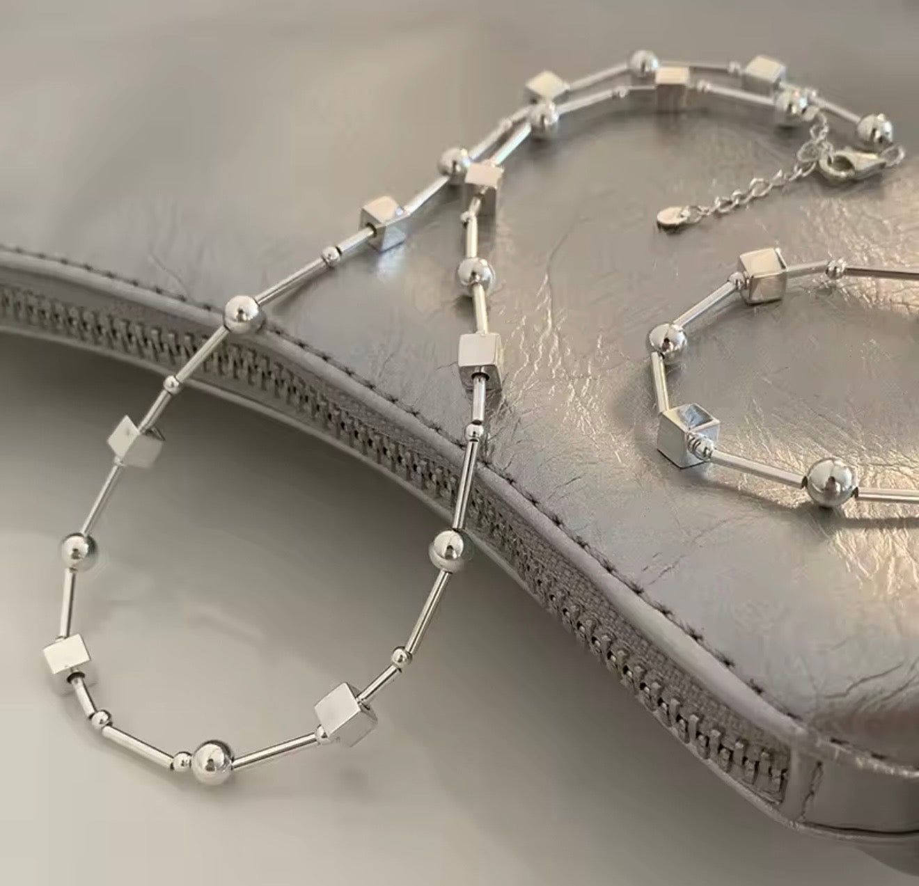 Sterling Silver Geometry Bead Necklace