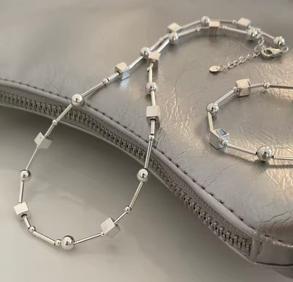 Sterling Silver Geometry Bead Necklace