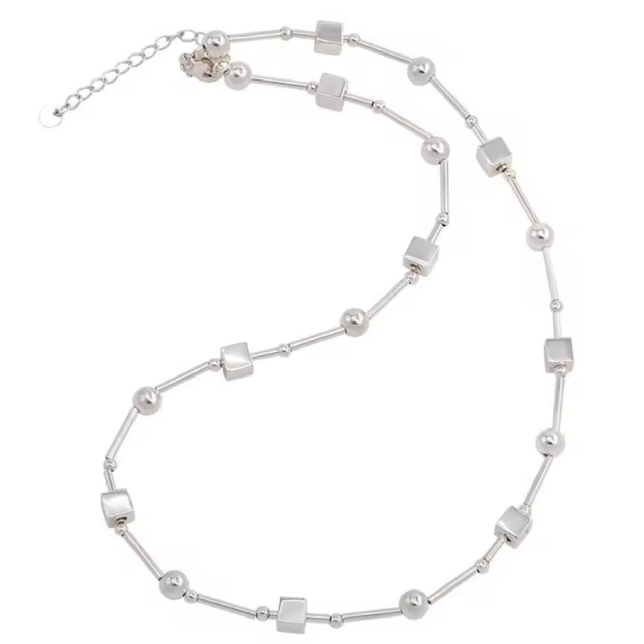 Sterling Silver Geometry Bead Necklace