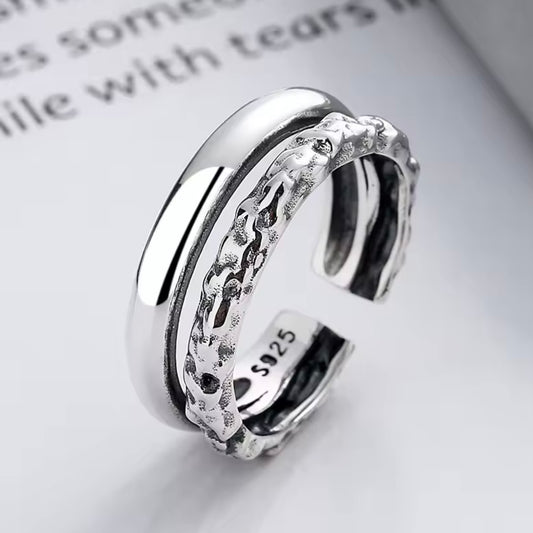 Retro Luxe Double Layer Sterling Silver Ring