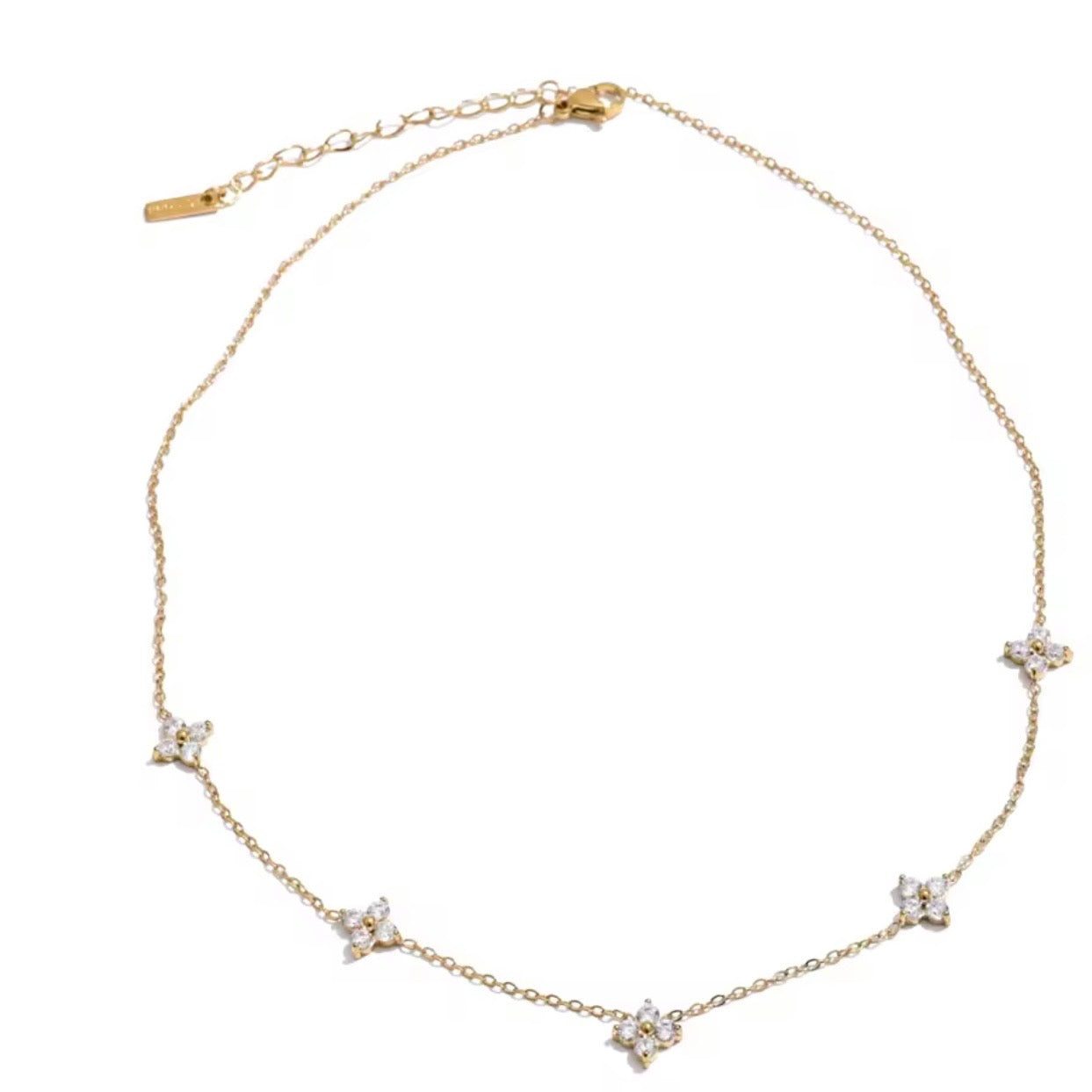 Cubic Zirconia Flower Chain Necklace
