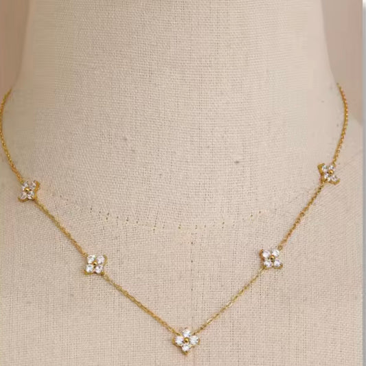 Cubic Zirconia Flower Chain Necklace