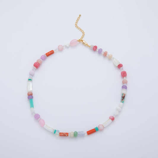 Splashed Earth & Sky Rondelle Beaded Necklace
