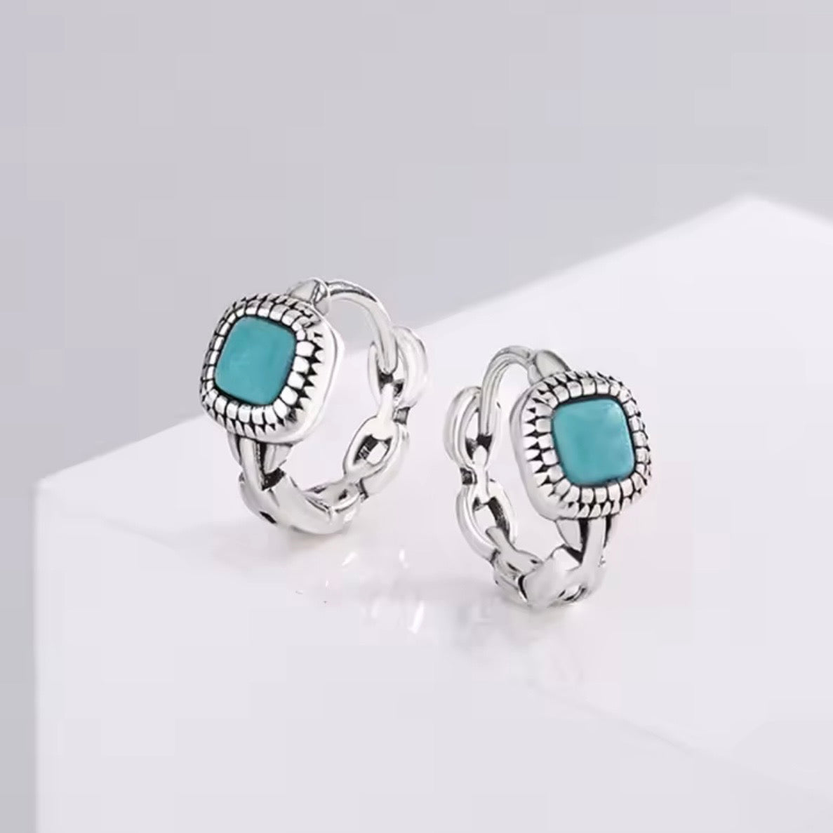 Original Natural Turquoise Hoop Earrings